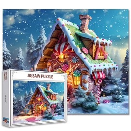 1000 Piece Jigsaw Puzzles for Adults Christmas Painting Jigsaw Puzzle Flowers 1000 Pieces Puzzles Game Colorful Gingerbread House Wall Decor DIY Craft Puzzle Xmas Winter Snow Holiday Candy Cabin Art
