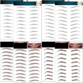 Eyebrow Tattoo 8 Sheets, 76 Pairs Eyebrow Tattoo Sticker Waterproof 10D Hair-Like Temporary Eyebrows Peel Off Brows Grooming Transfers Stickers Makeup for Women, Brown/Black/Gray