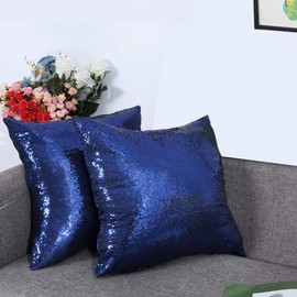 Eternal Beauty Set of 2 Sequin Decorative Pillow Cover Navy Blue Throw Pillow Covers for Couch Sofa Throw Pillows 18 X 18 Inches