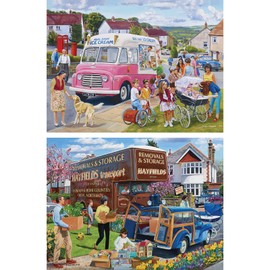 Bits and Pieces - Value Set of (2) 300 Piece Jigsaw Puzzles for Adults - Each Puzzle Measures 18" x 24" - 300 pc The Ice Cream Truck, Moving Day Jigsaws by Artist Trevor Mitchell