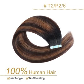 YILITE Tape-In Real Hair Extensions, T2/P2/6, 50 cm, 20 Pieces / Pack, 50 g, Tape-In Extensions, Real Hair, Invisible Silky Straight, Skin Weft Tape Ins, Natural Extensions (50 cm #T2/P2/6)
