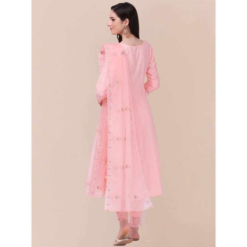 TRENDMALLS Women's Cotton Embroidery Kurta Pant Suit Set (TM.G103-LightPink-M)