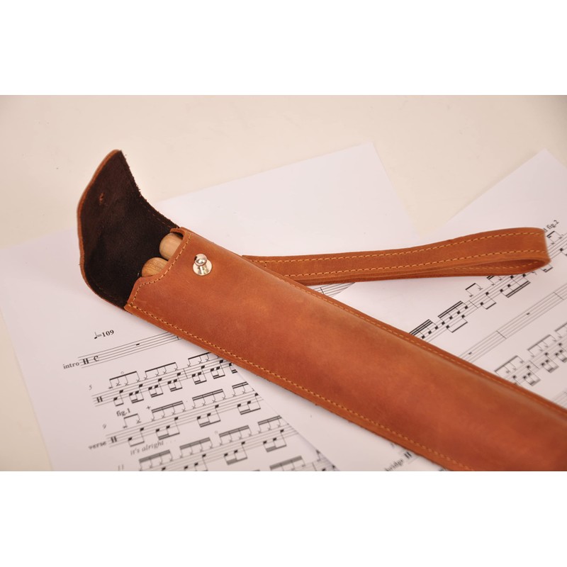 Genuine leather drumstick pouch with a button stud closure, gift