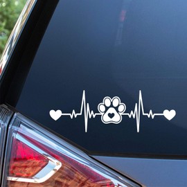 Sunset Graphics & Decals Dog Paw Heartbeat Car Decal Sticker | Cars Trucks Vans Walls Laptop | White | 7.5 x 2.5 inches | SGD000025