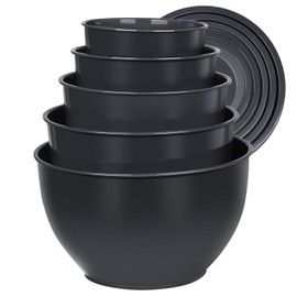 5-Piece Plastic Mixing Bowls with Lids Set for Kitchen, Nesting Bowls for Mixing, Baking, Prepping, Cooking and Serving Food, Grey Mixing Bowls Dishwasher, Microwave Safe