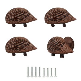 Vintage Animal Cabinet Knobs, Decorative Metal Hedgehog Shape Drawer Knobs Pulls Handles for Cupboard Door Closet, Antique Dresser Knob Kitchen Home Hardware Furniture Handle 4Pcs (Red Bronze)