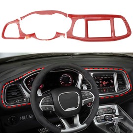 Barong for Dodge Challenger 2015 2016 2017 2018 2019 2020 2021 2022 2023 2024 2025 Accessories Center Consoles Dash Board Dashboard Instrument l Protecter Cover Trim (Red Carbon Fiber Pattern