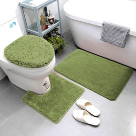 Luxury Home Collection 3 Piece Soft Microfiber Bathroom Rug Set Non-Slip Bath Rug with Rubber Backing, Contour Mat, and Toilet Lid Cover (Sage Green)