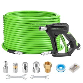 Tool Daily Sewer Jetter Kit for Power Washer 100 FT Heavy Duty Hose,Short Spray Lance,Drain Cleaning,1/4 Inch NPT,Sewer Jetting Nozzle,3600 PSI - Size: 200FT