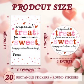 Valentine's Day Stickers, Treat Sweet Stickers, Valentine Party Favor Labels, 20 Round Stickers and 20 Square Stickers, Valentine Labels for Gift Wrapping Classroom-A08