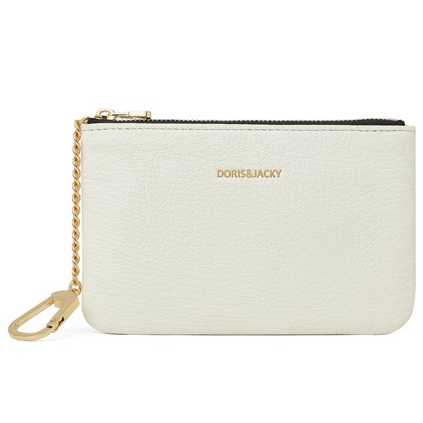 DORIS&JACKY Small Leather Coin Purse Mini Keychain Pouch Card Holder