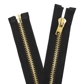 Mandala Crafts 44 Inch Metal Heavy Duty Zippers - #10 Black Tape Gold Metal Separating Zippers for Sewing Jacket Coat Upholstery