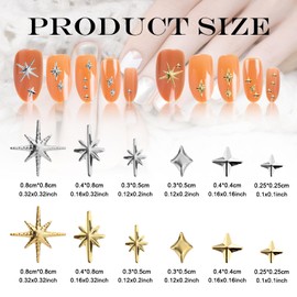 400pcs 3D Gold Silver Star Charms for Nails, 6 Styles Gem Star Rhinestone Jewelry for Nails, Crystal Fashionable Nail Decorations, Nail Stud and Art Supplies Accessories Set for Girls Women