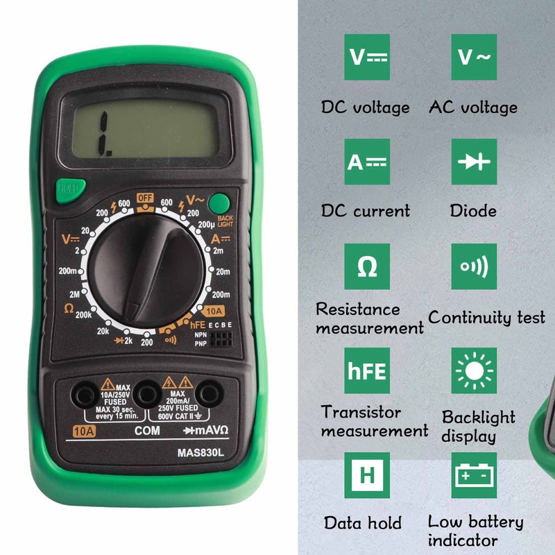 MAS830L Digital Multimeter Portable High Accuracy Button Electrician Meter Digital