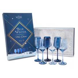 Blue Color Wine Glasses Set 12oz Colored Crystal Glasses - 6 Set - Multiple Navy Colors - Glass Holiday & Special Celebrations Gift Him, Her, Friend Drinkware Tall Stemmed, Winter & Snow Glassware