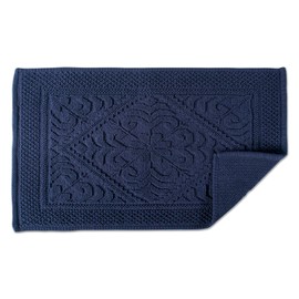 DII Ultra Soft Luxury Spa Jacquard Damask Bath Mat Place in Front of Shower, Vanity, Bath Tub, Sink, and Toilet, 20 x 31 - Navy