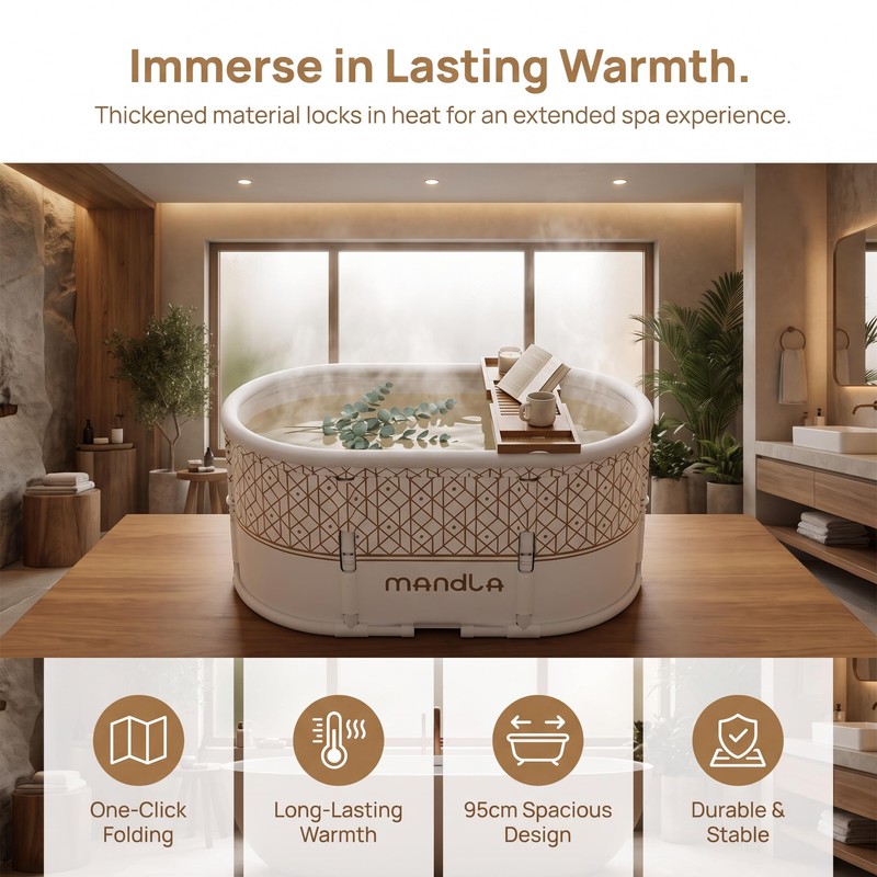 Portable Bathtub for Adults, 37.4" Foldable Bathtub No Installation, Freestanding
