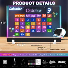 LED Note Board with 7 Colors, 13.7"x10" Lumi LED Drawing Board with 12 Markers, 4 Modes & 7 Colors Acrylic Dry Erase Board with Light for Home, Office, Birthday and Christmas Gifts (Black)