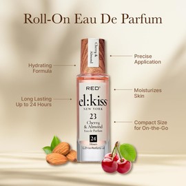 EL:KISS Roll On Perfume, Cherry & Almond Inspired by Tom F Lost Cherry Eau de Parfum 12mL (.40 Fl Oz), Hydrating & Long-Lasting, Alcohol-Free & Mineral Oil-Free, With Jojoba, Argan & Coconut Oil