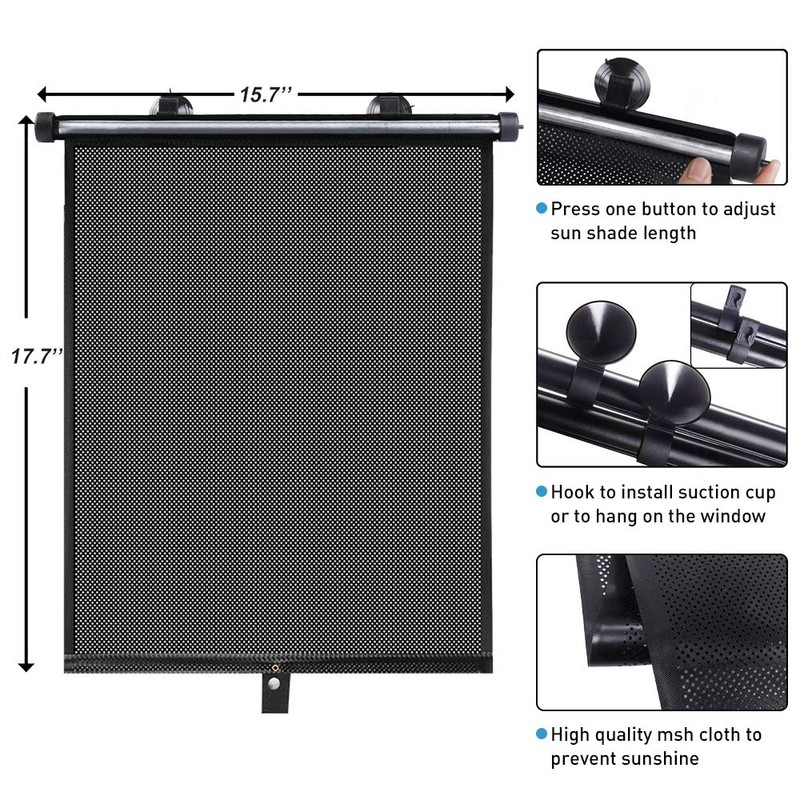 Auto Retractable Roller Sun Shade for Car Window - Block