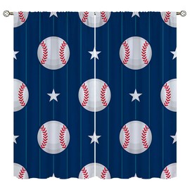 Baseball Blackout Curtains Home Decor,American Flag Professional Grand Arena Stadium League Rod Pocket Thermal Insulated Drapes Darkening Window Curtain for Girls Boy Bedroom Living Room 63 x 63 Inch