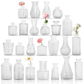 Set of 24 Glass Bud Vase Set, Small Vintage Clear Flower Vase Centerpieces for Table Bulk Cute Rustic Style Mini Vase for Home Decor Wedding Baby Shower Birthday Party
