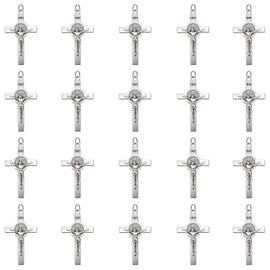 YionZian 50Pcs Metal Religion Saint Benedict Medal Cross Charm Rosary Centre INRI Crucifix Pendants Beads for DIY Bracelet Necklace Jewelry Making Supplies, Zinc, No Gemstone
