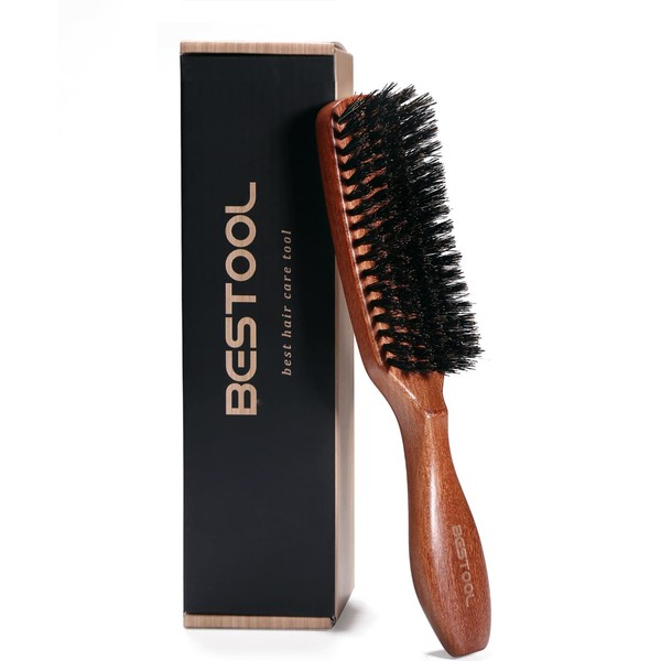 BESTOOL Hair Brush, Boar Bristle Brush for Women, Men, Children for Detangling & Styling, Natural Bristle Brush for Thin, Fine Hair, Beard Brush, Black Walnut Wood Handle (Red Brown)