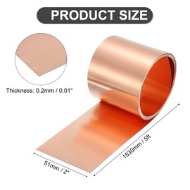sourcing map Pure Copper Sheet Roll, 0.2mm 24Ga Thick T2 Copper Flashing 1530mm x 50mm/5Ft x 2in Copper Strip Soft Copper Metal Foil Plate for Craft Electrical House Repair