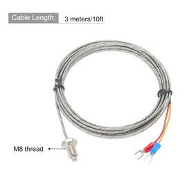 MECCANIXITY Temperature Sensor M8 Screw Temperature Probes Thermocouple J Type 10ft 0 to 750°C(32 to 1382°F)