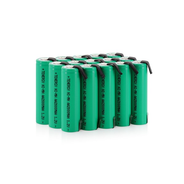 Tenergy 20 Pack NiMH AA 2000mAh Flat Top Rechargeable Batteries w/Tabs for Shavers, Trimmers, Razors, and More