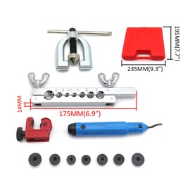 HTTMT- Professional Double Flaring Tool Kit 7 Dies Double Single Flare Tube Copper Brake Line and Brass Tubing Tool Kit W/Case For Car Truck Mini Pipe Cutter Deburrer [P/N: ET-TOOL025-RED]