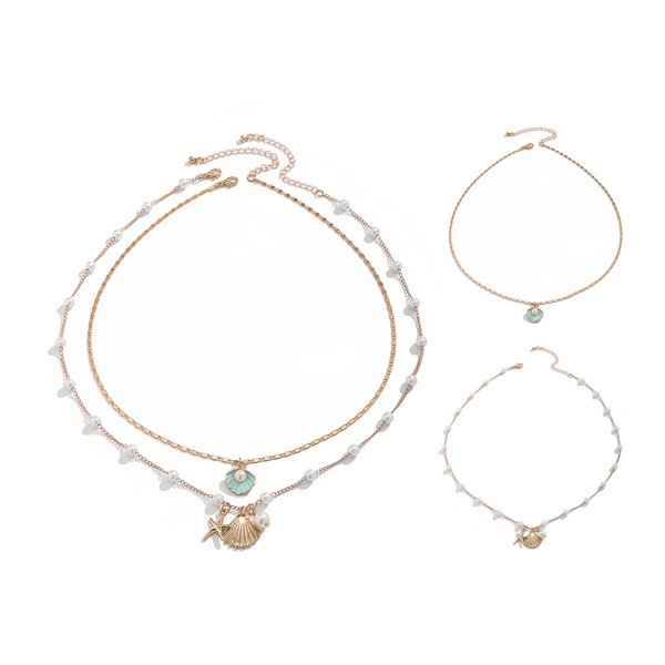 JOZMMZEOOA 2 Pieces Shell Chain, Women's Gold Layer Charm Shell