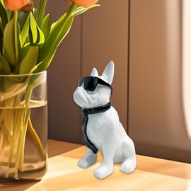 Resin French Bulldog Statue - Dog Art Resin Figurine | French Bulldog Puppy Statue, Scarf Glasses Dog Figurine for Living Room Bedside Desktop Decor
