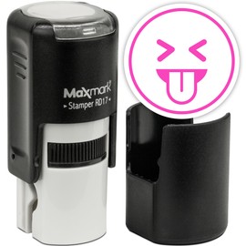 MaxMark Round Self Inking Emoji Stamp - Tongue - Pink Ink