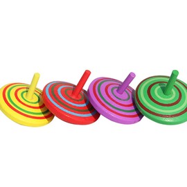 4Pcs Wooden Classic Colorful Spinning Tops Developmental Kids Stress Relieve Random Color