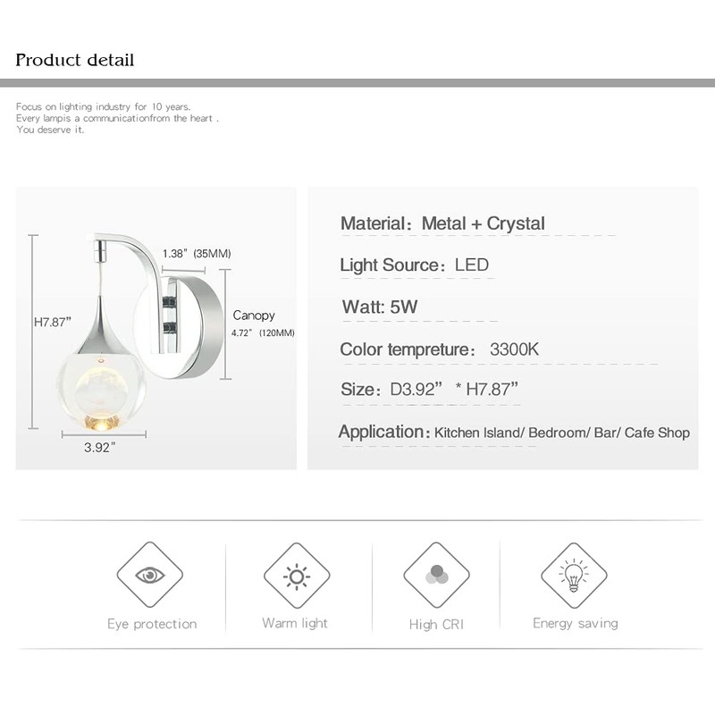 Sedelan LED Crystal Wall Sconce, Moon Modern Wall Light Fixture,