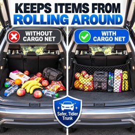 Car Trunk Cargo Net Organizer for Groceries & Luggage – Elastic Mesh Storage Holder for a Neater Car Trunk