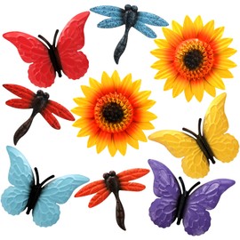 Pumtus 9 Pack Metal Sunflowers Wall Decor, Garden Flower Wall Art Decorations, Outdoor Butterfly Dragonfly Hanging Patio Decor, Yard Floral Fence Sculptures for Indoor Outside Living Room Bedroom