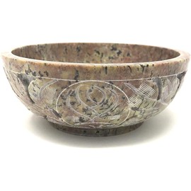ARTISENIA Soapstone Floral Design Handmade Scrying & Smudge Bowl | Scrying - Bowls & Mirrors Floral Carved Ritual Bowls for Altar, Meditation, Incense, Smudge Stick Rest – Natural Stone Offering Bowl