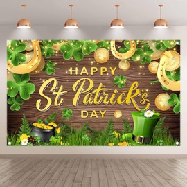 Luminora 72x43inch Fabric Happy St. Patrick’s Day Backdrop Green Shamrock Gold Conis Lucky Irish Background Festival Party Decorations Photo Banner Props