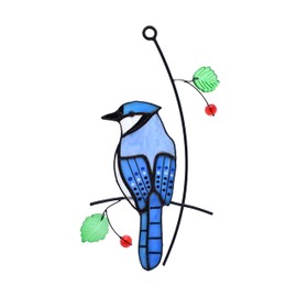 Cute Birds Suncatcher Bird Stained Glass Window Hangings for Window Home Decor (Blue Jay)