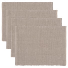 LINUM Plain Pack of 4 Placemats for Dining Table 35 x 46 cm 100% Ribbed Cotton Machine Washable Mole Brown