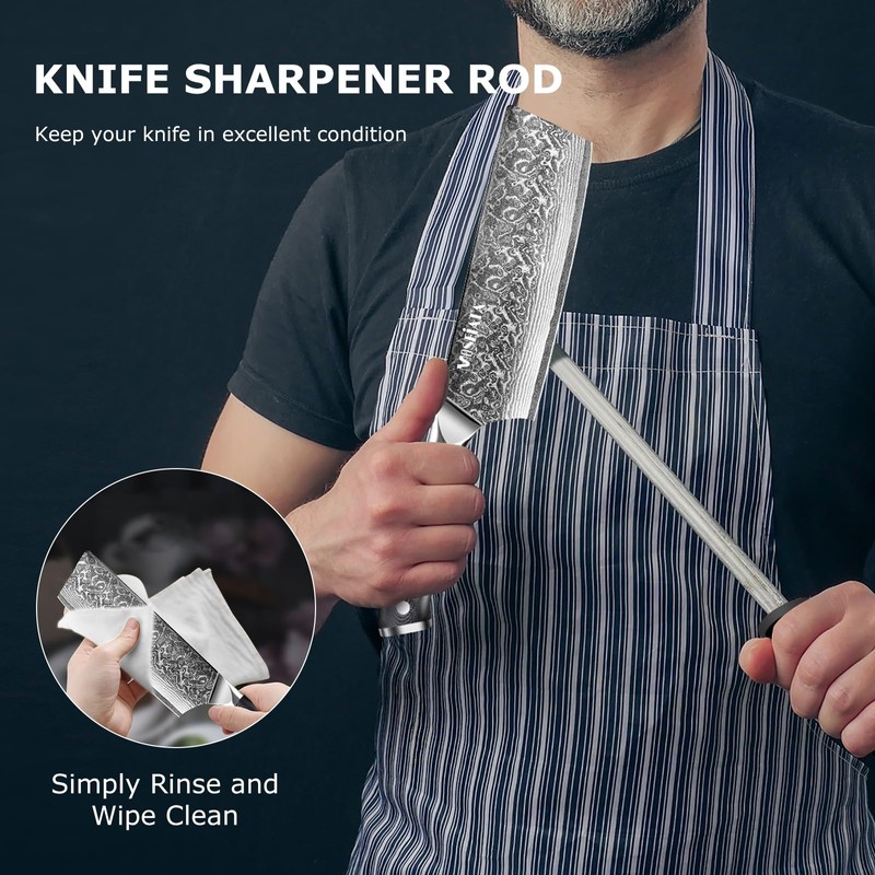 MOSFiATA 7'Nakiri Knife Damascus Professional Sharpe Chef Knife， Kitchen Knifed
