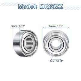 sourcing map 8Pcs MR83ZZ Small Bearing, 3mm ID 8mm OD 3mm Width Double Shielded Deep Groove Ball Bearings for Electric Motor Skateboards 3D Printer, P5 (ABEC 5)