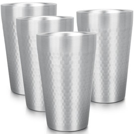 Beasea Stainless Steel Cups 15 oz, 4 Pack Large Stackable Stainless Steel Tumbler Bulk Double Wall Insulated Metal Pint Glasses Tin Cups for Drinking Home Restaurant Office Party Camping