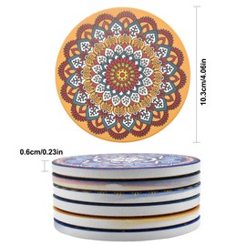Jinlaili 6pcs Drink Coasters Set, Absorbent Ceramic Coasters with Holder, Mandala Coasters with Non-Slip Cork Back, Housewarming Gift Stone Coaster, Round Rustic Coasters for Home Restaurant Office