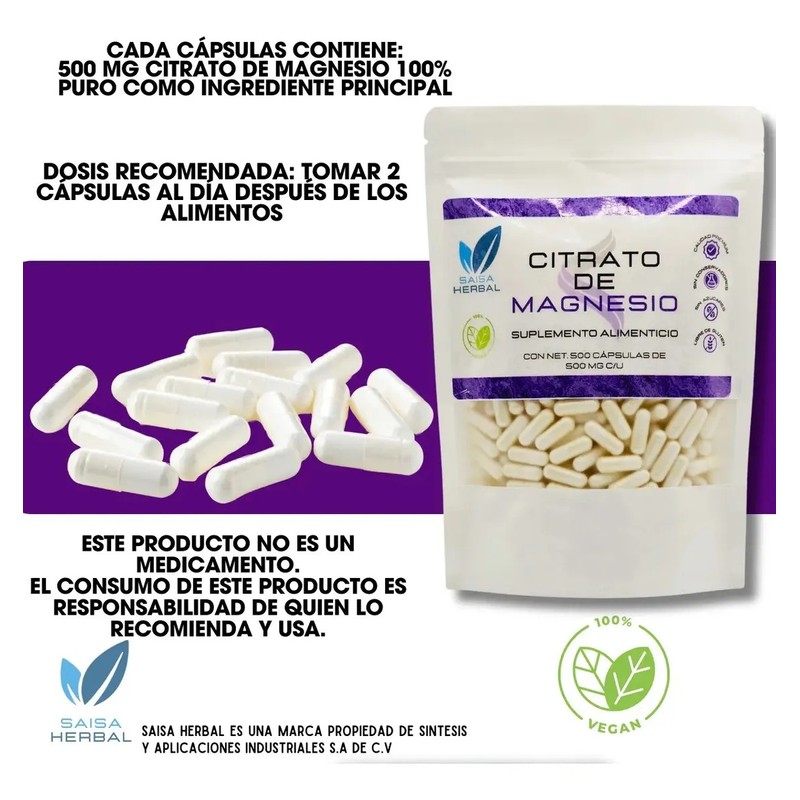 Citrato De Magnesio Y Citrato De Potasio 500 Cáps Cu