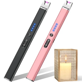 LcFun 2 Pack Candle Lighter Electric USB Rechargeable Plasma Arc Lighter with Safety Lock, Windproof Flameless Long Lighters for Candle, Grill, BBQ, Camping, Gas Stoves (Black, Rose Gold)