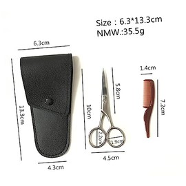 Beard Scissors Set Mustache Eyebrow Trimmer Stainless Steel Shears Comb Storage Bag for Barbers Diy Salons